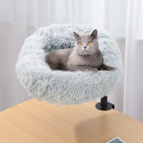 BALAPET Weiches Kunstfell-Katzenbett mit Stahlrahmen, höhenverstellbare Katzenhängematte am Schreibtisch, gemütliches Plüsch-Haustierbett für Zuhause, Büro, Wohnzimmer, Arbeitszimmer, unterstützt bis von BALAPET