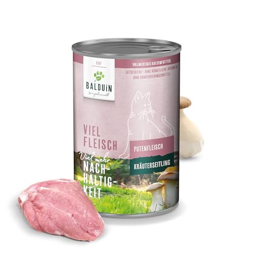 BALDUiN - Nassfutter für Katzen - Pute mit Kräuterseitling 400g - Viel Fleisch, viel mer Nachhaltigkeit, vollwertiges Katzenfutter, für alle Katzenarten geeignet von BALDUiN