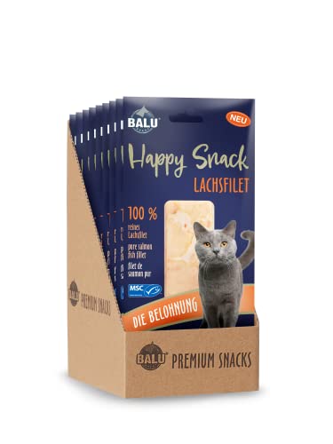 BALU Katzensnacks, Katzen Leckerlies, Fisch, natürlich, ohne Zucker und Getreide, Sticks, Happy Snack 100% Lachs-Filet, 9 x 30 g Packung von BALU