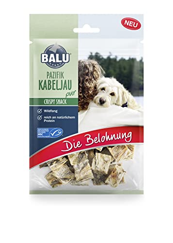 BALU Hundesnacks, Hunde Leckerlis getreidefrei, ohne Zucker, Zahnpflege, Fisch, 100% natürlich, Kabeljau Crispy Snack, 6 x 70 g Beutel von BALU