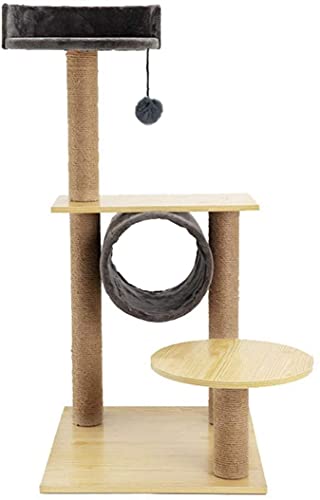 BAMBW 33,6 Zoll Holz Multi-Level Katzenbaum mit Sisal Kratzbaum Tunnel, Kätzchen Kletterturm mit baumelndem Ball Spielzeug von BAMBW