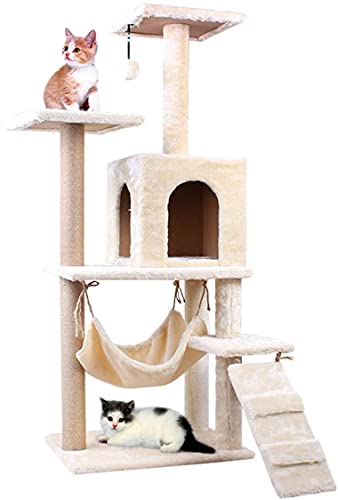 BAMBW Mehrstöckiger Katzenbaum Condo Möbel, Kätzchen Kletterturm mit Sisal Kratzstämmen, baumelnde Ball Spielzeug, Hängematte, Leiter von BAMBW