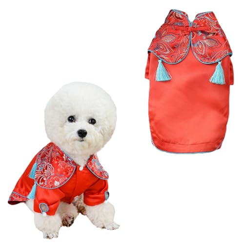 BAMY Cheongsam-Anzug für Hunde und Katzen, traditionelles chinesisches Haustierkostüm, Kleidung für kleine und mittelgroße Hunde (L (Brustumfang 53 cm), Rot von BAMY