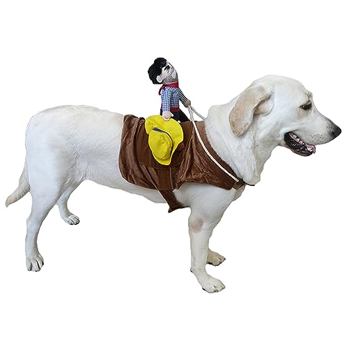 BAMY Großes Hundekostüm für Halloween, Cowboy-Reiter, lustige Hundekleidung mit Puppe für mittelgroße und große Hunde (XL (Brustumfang 59,9 - 78 cm) von BAMY