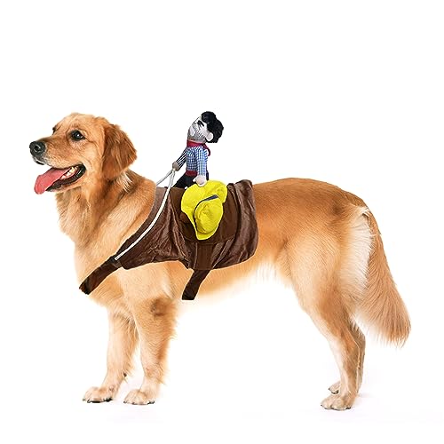 BAMY Großes Hundekostüm für Halloween, Cowboy-Reiter, Haustieranzug, lustige Hundekleidung mit Puppe für mittelgroße und große Hunde (XXL (Brustumfang 75 cm - 95 cm) von BAMY