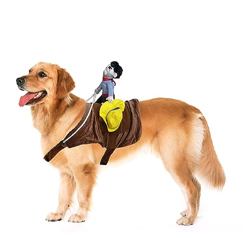 BAMY Großes Hundekostüm für Halloween, Cowboy-Reiter, Haustieranzug, lustige Hundekleidung mit Puppe für mittelgroße und große Hunde (XXL (Brustumfang 74,9 - 95 cm) von BAMY