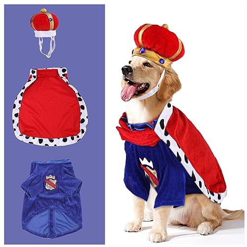 BAMY Halloween Hundekönig Umhang Kostüm und Kronenkappe Haustier Hoodie Prinz Bekleidung Katze Anzug und Hut Puupy Kleidung für kleine mittelgroße Hunde (XL (Brustumfang 69 cm) von BAMY