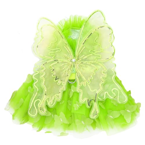 BAMY Hundekleid mit Schmetterlingsflügeln, Sommer, Haustier, Hochzeitsrock, Spitze, Prinzessin, Tutu, niedliches Party-Katzen-Outfit für kleine und mittelgroße Hunde (Grün, Größe L (Brustumfang 50 cm) von BAMY