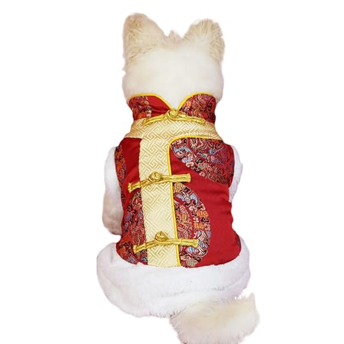 BAMY Hundemantel für kleine Hunde, warmes Katzenkostüm, Winterkleidung, Weste der Tang-Dynastie, Weihnachtspullover für Jungen, Welpen, Kätzchen, Teddybichon, Größe M (Brustumfang 46 cm) von BAMY