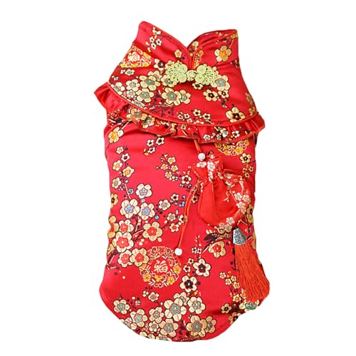 BAMY New Year Dog Cheongsam Fortune Bag Cat Tang Suit Chinese Traditional Pet Outfit Qipao for Cats Small Medium Dogs (S (Brustumfang 36,8 cm), Rot) von BAMY