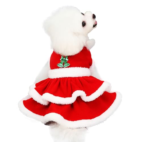 BAMY Weihnachts-Hundekleid, niedlicher Haustierrock, Weihnachten, Hunde, Winterkleidung, warme Katzen, Puffy Kleid, Doggie Outfits für Weihnachten, Frühling, Festival, Neujahr (Stufenkleid, L) von BAMY