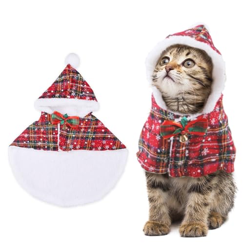 BAMY Weihnachtskatzenumhang, Weihnachts-Kostüm, Schneeflocke, Hundekleidung, Winter, warme Hunde, gestreifter Umhang für Katzen und kleine Hunde (M (Halsumfang 13-16 cm) von BAMY