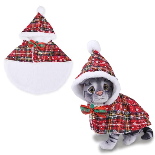 BAMY Weihnachtskatzenumhang, Weihnachts-Kostüm, Schneeflocke, Hundekleidung, Winter, warme Hunde, gestreifter Umhang für Katzen und kleine Hunde (S (Halsumfang 11,9–13 cm) von BAMY