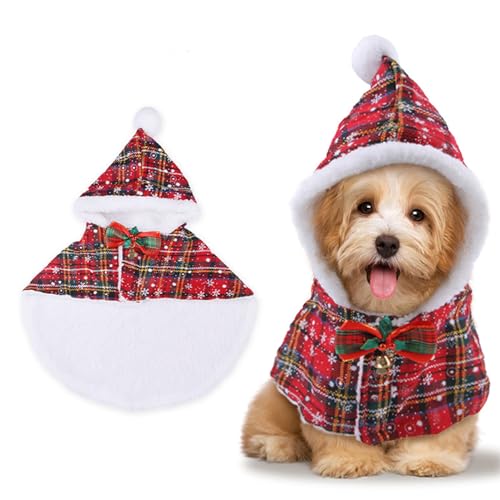 BAMY Weihnachtskatzenumhang X-Mas Haustierkostüm Schneeflocke Hundekleidung Winter Warme Hunde Gestreifter Umhang für Katzen Kleine Hunde (L (Halsumfang 18-20 cm) von BAMY