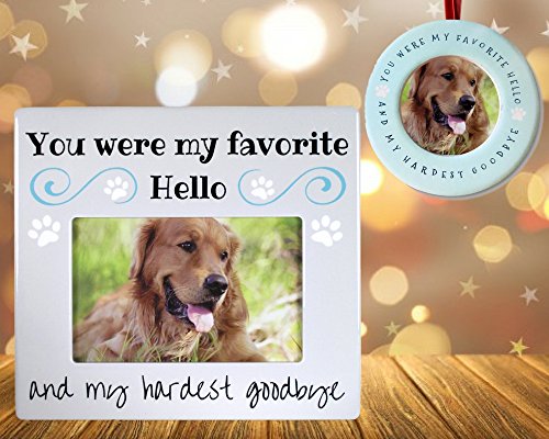 Banberry Designs Gedenktafel für Haustiere Andenken – Rahmen und Ornament Combo – You Were My Favorite Hello und My härtesten Goodbye, Pet Remembrance von BANBERRY DESIGNS