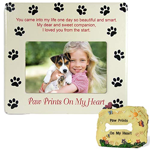 Banberry Designs Gedenktafel für Haustiere Rahmen und Rock Set – You Left Paw Prints on My Heart Erinnerung Spruch – Bild Rahmen für Den Verlust von Einem Hund von BANBERRY DESIGNS