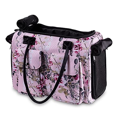 Modische Tragetasche für Hunde und Katzen, mit weichen Seiten, atmungsaktives Netzgewebe, von Fluggesellschaften zugelassen, Reisetasche, Tragetasche mit Taschen (Frühlingsrosen) von BANG&CARSEN