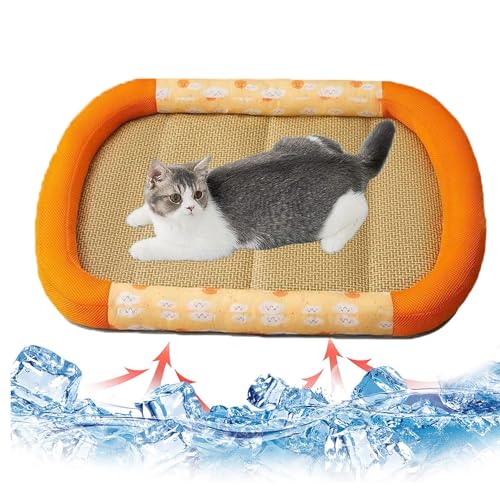 BANTASE Eiskissen-Isomatten, wasserdichte Katzen-Eismatte, Hundebetten Und Möbel, Atmungsaktive Rattan-Matte Für Boden, Sofa Oder Schatten Im Freien(A,L) von BANTASE