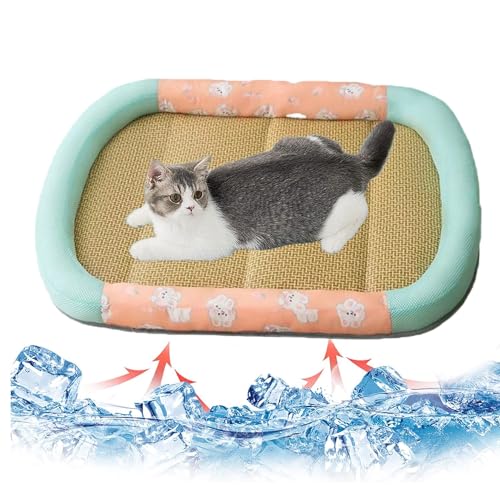 BANTASE Eiskissen-Isomatten, wasserdichte Katzen-Eismatte, Hundebetten Und Möbel, Atmungsaktive Rattan-Matte Für Boden, Sofa Oder Schatten Im Freien(B,M) von BANTASE