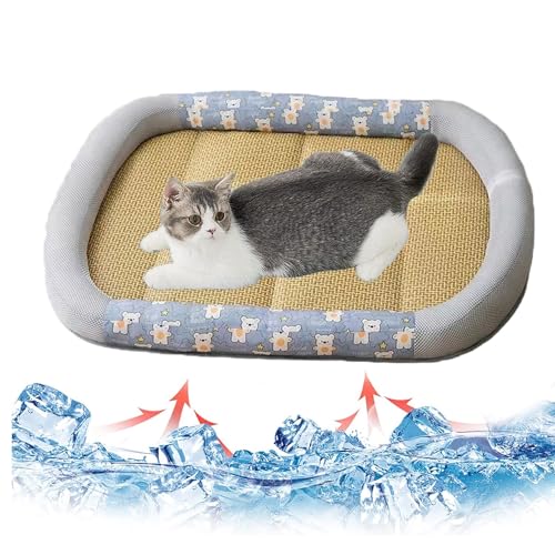 BANTASE Eiskissen-Isomatten, wasserdichte Katzen-Eismatte, Hundebetten Und Möbel, Atmungsaktive Rattan-Matte Für Boden, Sofa Oder Schatten Im Freien(C,L) von BANTASE