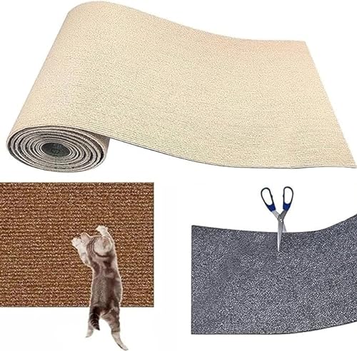 DIY Schneidbarer Katzenkratzer, Katzenkratzmatte, Möbelschutz, Katzenmatte, Einfach Zu Verwenden, Selbstklebender Katzenwandkratzer, Verschleißfest (Color : Beige, Size : 30x100CM) von BANTASE