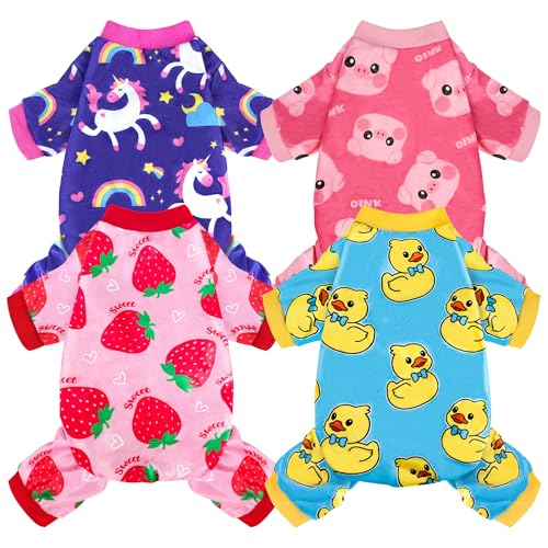 4er-Pack Hunde-Pyjamas (XS, Ente, Erdbeere, Schwein, Einhorn) von BAOBICUTE