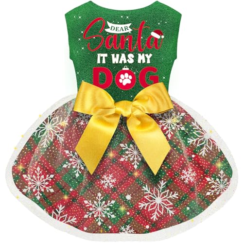 Hund Weihnachten Outfit Hundekleider, Hund Weihnachtskostüm Kleidung für Hunde Lustiges Welpenkleid mit Schleife für kleine große Hunde, Kürbis Hexe Fledermaus Haustier Kostüm Halloween Weihnachten von BAOBICUTE