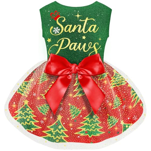 Hund Weihnachten Outfit Hundekleider, Hund Weihnachtskostüm Kleidung für Hunde Lustiges Welpenkleid mit Schleife für kleine große Hunde, Kürbis Hexe Fledermaus Haustier Kostüm Halloween Weihnachten von BAOBICUTE