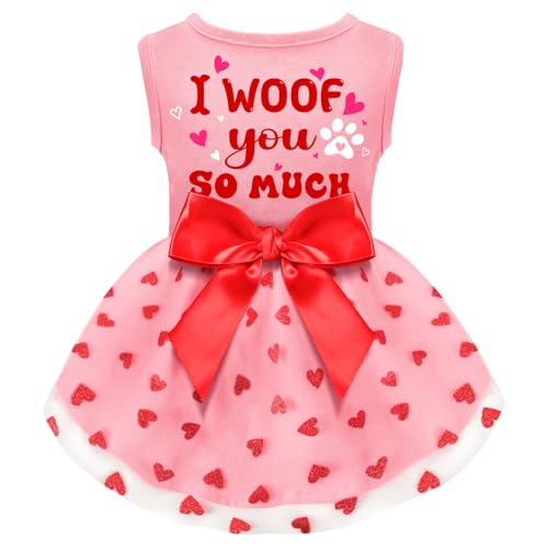 Valentinstagskleidung für Hunde, mit Aufschrift "I Woof You So Much", rotes Tüll-Hundekleid mit Schleife, für kleine, mittelgroße und große Hunde, Katzen und Mädchen von BAOBICUTE