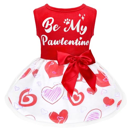 Valentinstagskleidung für Hunde, Aufschrift "Be My Pawlentine", rotes Tüllkleid mit Schleife, für kleine, mittelgroße und große Hunde, Katzen und Mädchen von BAOBICUTE