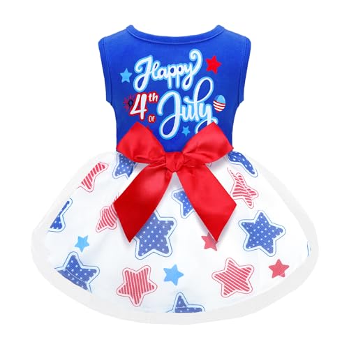 Hunde-Outfit "Happy 4th of Juli", patriotisches Hundekleid aus Tüll mit roter Schleife, für kleine Hunde, Welpen, Katzen, Mädchen von BAOBICUTE