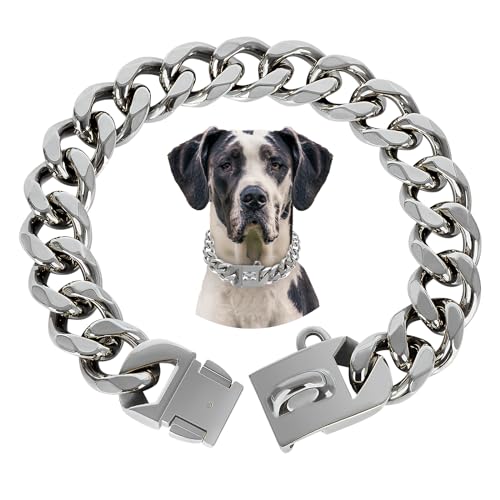 BAOBOTE Hundehalsband, 23 mm, silberfarben, mit kubanischen Gliedern, strapazierfähiges Trainingshalsband, kaufest, für mittelgroße Hunde (50,8 cm, Silber) von BAOBOTE