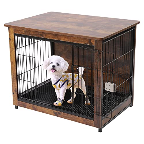 BAOCHADA Hundekäfig Holz, Hundekäfig Möbel, Hundebox Moderne aus Holz+Stahl, Hundehütte Indoor Hundehaus bis zu 66KG, Hunde Transportkäfig Haustierkäfig für Zuhause, 80x55x64,5CM von BAOCHADA