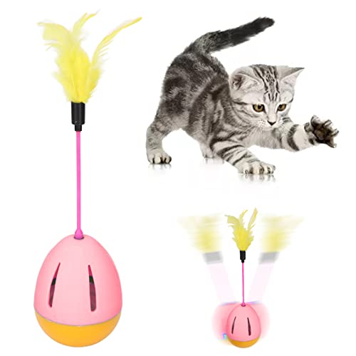 BAOFUYA Feather Cat Toy Cat Tumbler Toy Cat Treat Toy 360-Grad-Drehung Eingebaute Glocke Interaktives Spielzeug für Haustier-Übungsspielzeug (Rosa und Gelb) von BAOFUYA