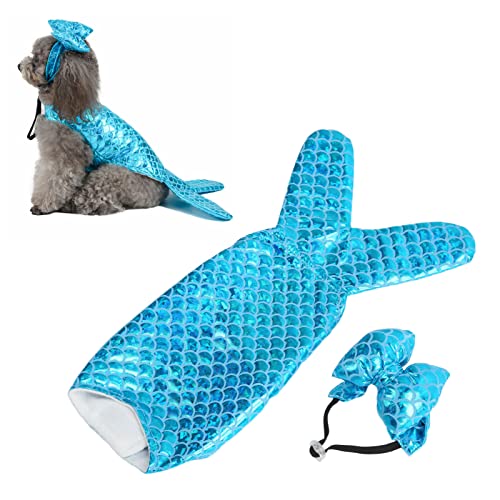 BAOFUYA Haustier-Halloween-Fisch-Kostüm, warme, hautfreundliche, reflektierende Hunde-Outfit-Kleidung mit Bowknot-Haarband für kleine Haustiere (L) von BAOFUYA