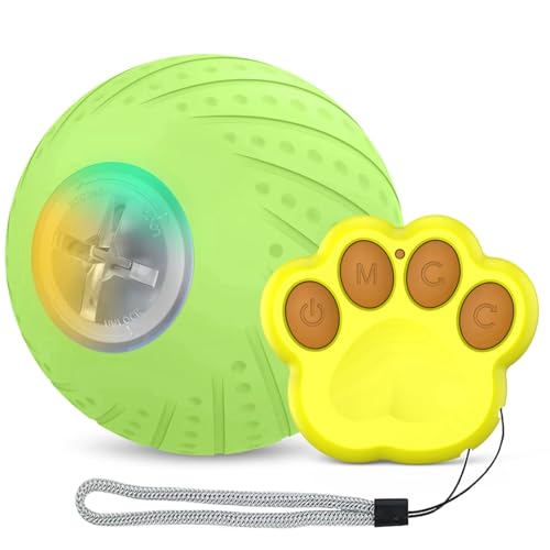 BAOFUYA Hundetrainingsball, Unzerstörbarer Interaktiver Hundekauball für Kleine, Mittelgroße Hunde, die Apportieren und Apportieren Spielen (Ferngesteuerter Ball #GR) von BAOFUYA