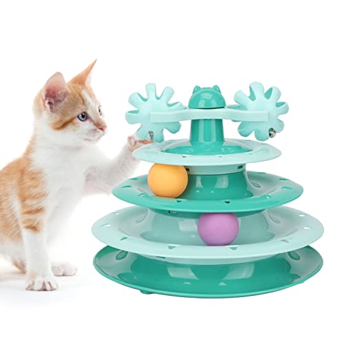 BAOFUYA Katzen-Plattenspieler, Mehrzweck-Loch-Design, Lustiges Puzzle, Katzen-Plattenspieler, 4 Ebenen, Katzenspielzeug-Roller mit Mehreren Rutschfesten Pads, Spielzeug für Katzengeschenke (Grün) von BAOFUYA