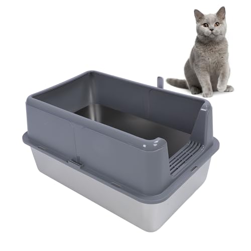 Edelstahlkatze Katzentoilette, Top -Eingang Anti -Spritzer Extra Großer Metallstreu Pan Müllschale für Katzen Trainieren Innenräume (Gray) von BAOFUYA