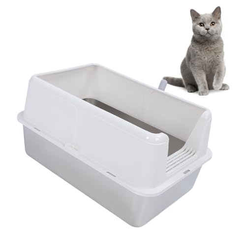 Edelstahlkatze Katzentoilette, Top -Eingang Anti -Spritzer Extra Großer Metallstreu Pan Müllschale für Katzen Trainieren Innenräume (White) von BAOFUYA