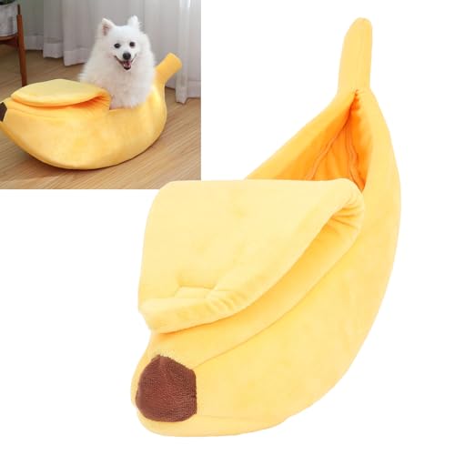 Höhlen-Couch-förmiges Hausboot, Waschbar und Bananenform-Design, Gelb, Multifunktional, Lustiges Obst-förmiges Hundebett für Haustiere Unter 2,5 Kg (23,62 X 7,87 X 6,69 Zoll) von BAOFUYA