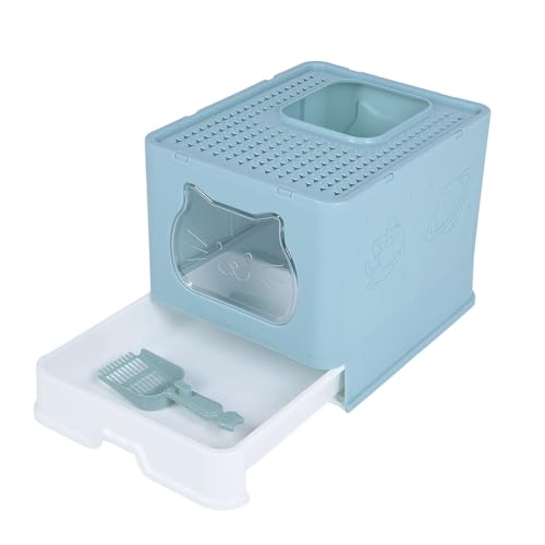 Katzentoilette, Abnehmbare, Auslaufsichere Katzentoilette mit Hoher Seitlicher Abtrennung und Pedal für Kleine Katzen, Mehrere Katzen (grau-weiß) (Blue) von BAOFUYA