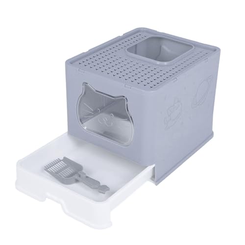 Katzentoilette, Abnehmbare, Auslaufsichere Katzentoilette mit Hoher Seitlicher Abtrennung und Pedal für Kleine Katzen, Mehrere Katzen (grau-weiß) (Grey) von BAOFUYA