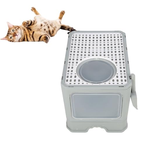 BAOFUYA Katzentoilette, Grau, Vollständig Geschlossene Katzentoilette, Verhindert Auslaufen, Einfache Reinigung, Große Katzentoilette für Mehrere Katzen von BAOFUYA