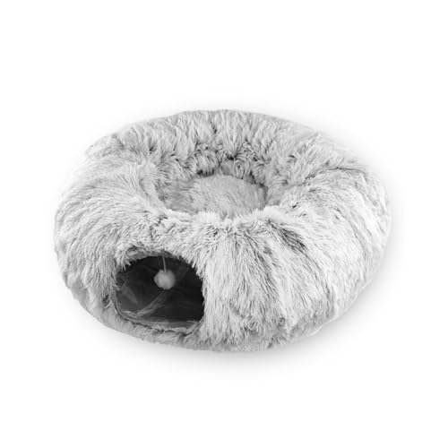 Katzentunnelbett, Faltbar, 2 in 1, Plüsch, Warm, Katzenspielplatz, Spielzeug, Versteck für Kleine, Mittelgroße und Große Katzen, Kätzchen Im Innenbereich (Grey) von BAOFUYA