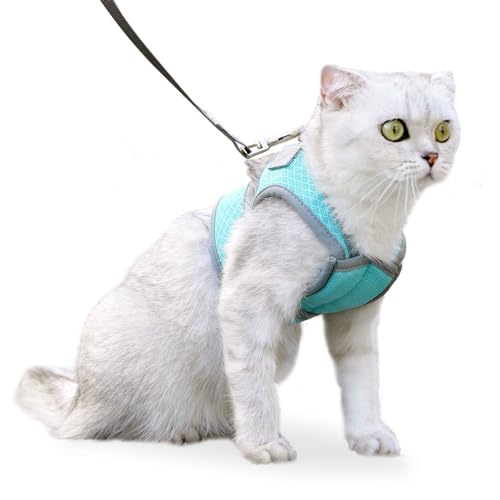 Verstellbares, Atmungsaktives Brustgeschirr für Katzen, Mesh-Gehjacke für den Außenbereich, Anti-Breakaway, Einfach zu Bedienen (Blauer See) von BAOFUYA