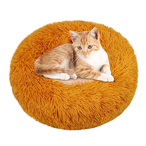 BAOK Pelziges Katzenbett, Winter-Hundebetten mit farbigem Eierkuchen-Design, Warmes Bett für Hunde und Katzen, weiche Winterbetten für Hunde und Katzen, die Haustiere mit Komfort und Wärme umgeben von BAOK