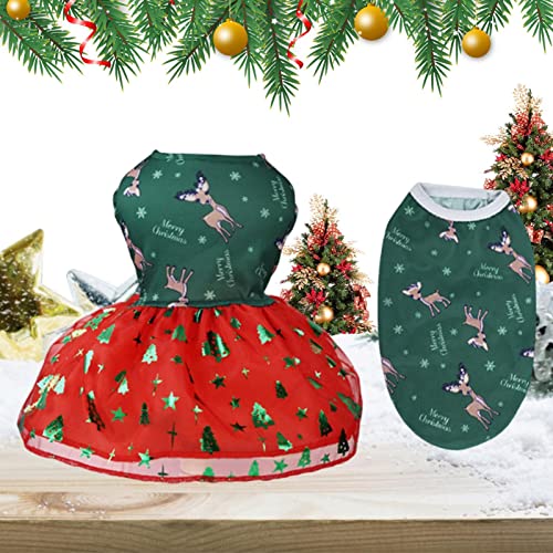 BAOK Weihnachten Haustierkleidung,Schöne Hund Rock und Weste Outfits - Bedruckter Elch-Weihnachtsbaum-Schneeflocken-Hundefeiertags-Kleid-Welpen-Kleidungs-Haustier-Bekleidungs-Hundekleidungs-Satz von BAOK