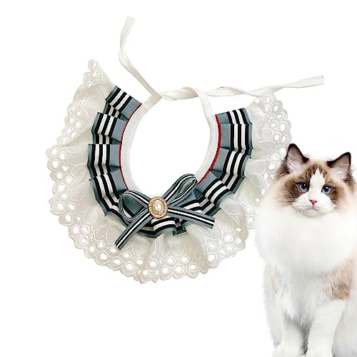 Süßes Katzenhalsband - Streifenmuster Spitzen-Hundehalsband mit Schleife,Verstellbares Katzenhalsband, Sicherheits-Hundezubehör, bequem, elastisch, für Haustiere, Kaninchen, kleine Hunde Baok von BAOK