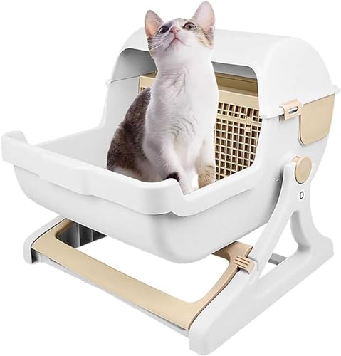 Halbautomatische Quick Clean Katzentoilette, Haustierstreu Klappdeckel Katzentoilette Auto Clean mit abnehmbarem Netzbezug und Schubladen-Organizer für Schlafzimmer, Wohnzimmer und Badezimmer von BAOSHIDAER