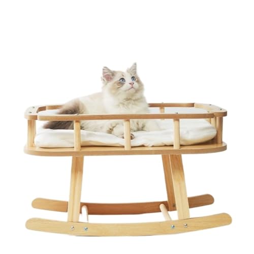 Hundeliege Katzenbett, Holz-Hängematte for Haustiere, Katzenbett, kann in allen Jahreszeiten verwendet werden, Katzen-Schaukelmatte, abnehmbar und waschbar, Welpen-Campingbett Haustierbett von BAOSHUPINGY